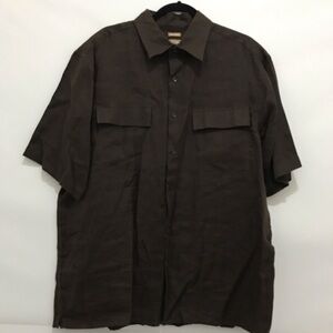 Bruno Pur Linen Dark Brown Button-Up Shirt Size XL